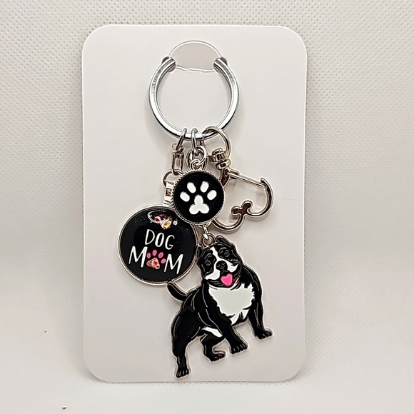 NEW! Enamel Staffordshire Pit XL Bully "Dog Mom" + Pawprint Bag Charm 🎒👜~🐾 🐕 - Picture 10 of 13